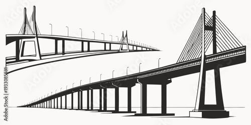 Three distinct bridges showcasing various architectural designs and engineering marvels Vector
