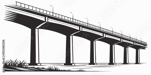 A detailed illustration of a large, elevated bridge structure with multiple supports Vector