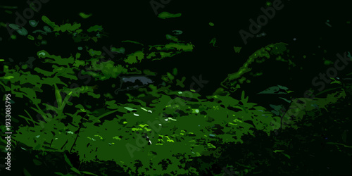 Abstract depiction of dark forest foliage with hidden bright spots