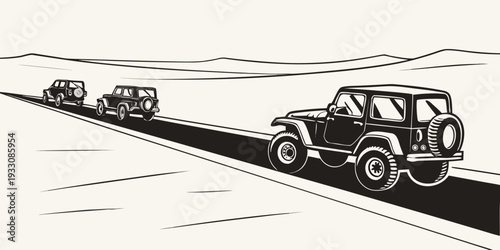 A vintage illustration of a train and a truck on a steep incline Vector