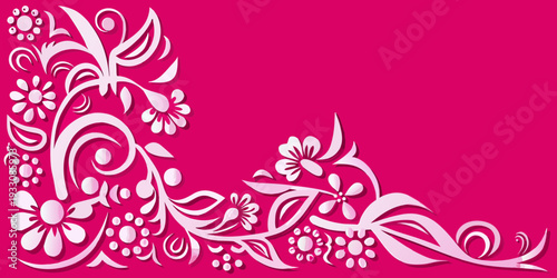 Elegant floral design in pink and white swirling around the corner