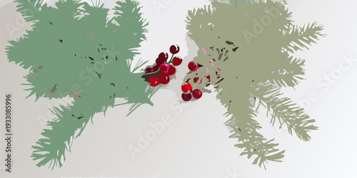 Stylized illustration of holly berries and evergreen branches against a light background
