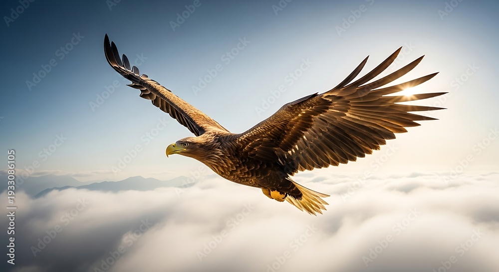 Obraz premium Eagle Soaring Above Clouds in Flight.