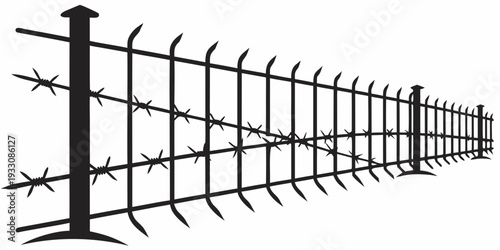 A row of metal poles with horizontal bars extending outwards in a straight line Vector