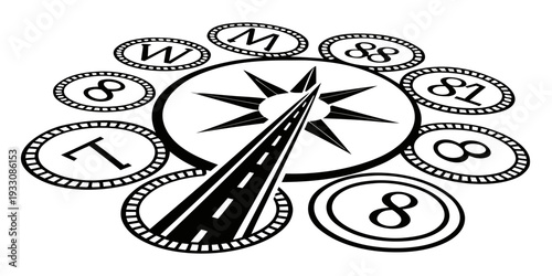 A vintage clock with multiple dials and intricate details on a white background Vector