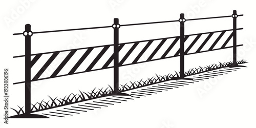 A wooden fence with diagonal slats and a grassy area behind it Vector