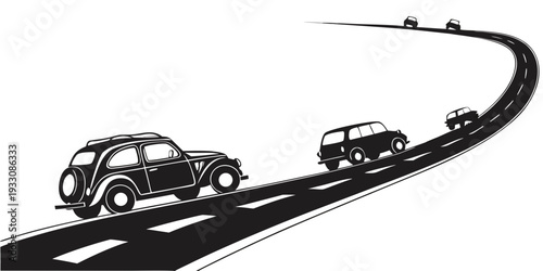 Two cars racing on a curving road with a blurred background Vector