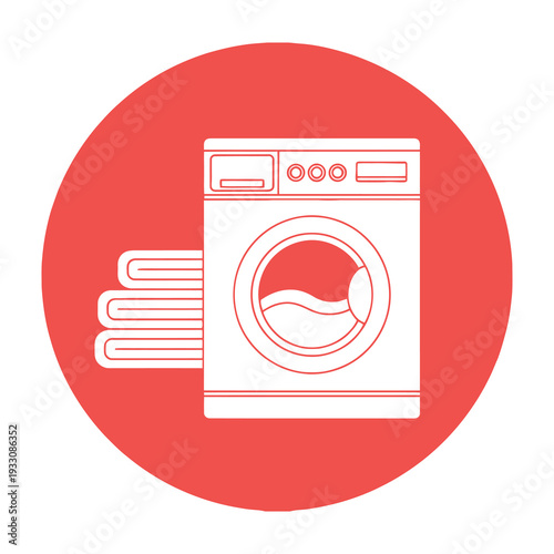 Modern washing machine handling freshly folded towels in laundry room