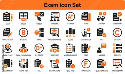 Exam icon set silhouette vector on white background 