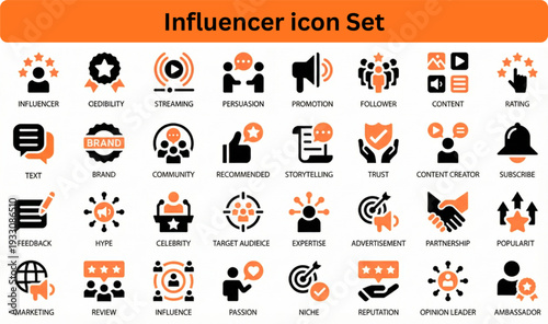 Influencer icon set silhouette vector on white background 