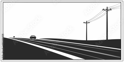 A train traveling on the tracks at night with a full moon in the sky Vector