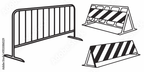 Various types of barricades and barriers for traffic control and safety. Vector