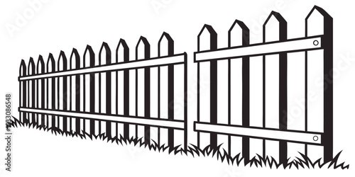 A detailed illustration of a tall, ornate, wrought iron fence with pointed arches and spikes. Vector