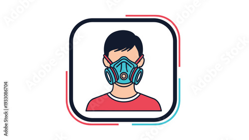 Professional icon features a person wearing a protective blue respirator mask within a rounded square border design.