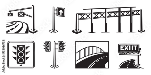 Collection of various road signs and symbols for traffic and safety guidance Vector