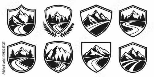 A collection of nine distinct heraldic shields with unique designs and symbols Vector