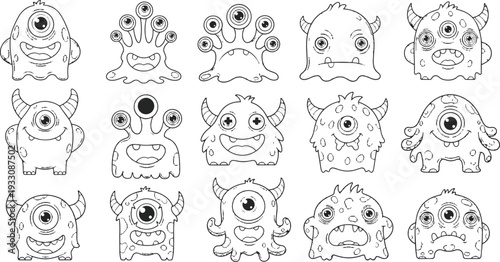 set of funny cartoon monsters