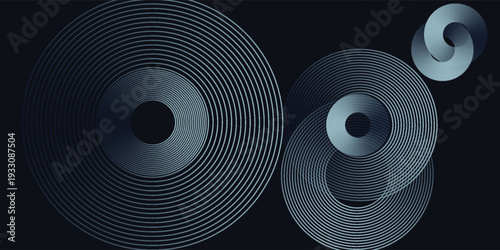 Blue abstract background with glowing circles. Swirl circular lines pattern. Geometric spiral. Twirl element. Modern graphic design. Futuristic technology concept.