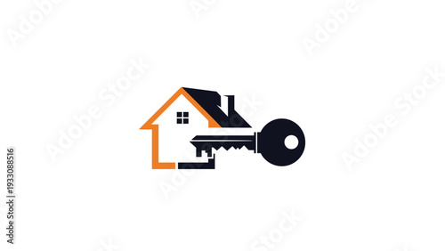 Real estate logo design combining a simple house silhouette with a large key symbolizing home ownership and property sales.