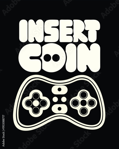 Retro Gaming Tee Design Insert Coin Controller