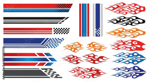 Collection of various car decals and flame designs for vehicle customization and styling.