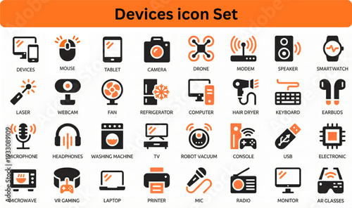  Devices icon set silhouette vector on white background 