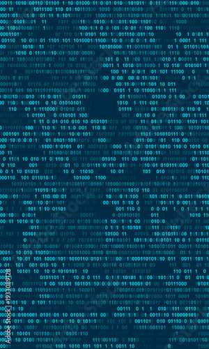 Deep Blue Cyber Binary Code Background. Digital Data Streams and Matrix Concept