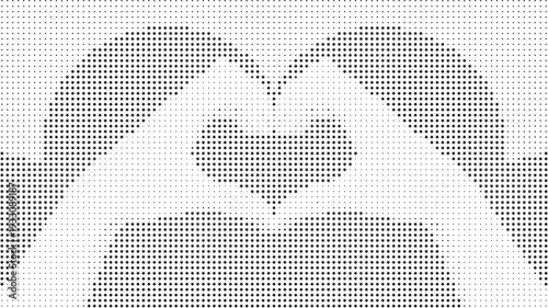 Black and white star and dot arch heart abstract background, Monochrome heart shape pattern made with stars and dots design