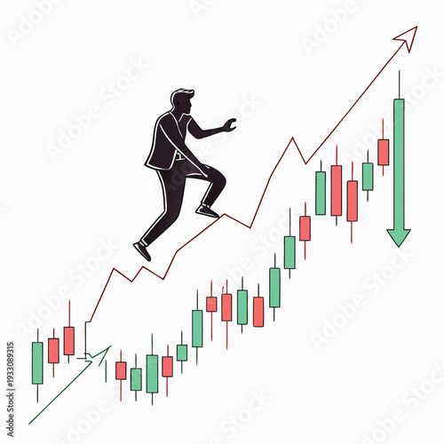 abstract financial chart sideways line graph and candlestick on white background