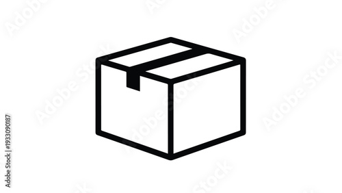 Simple line drawing of a closed cardboard box with a sealed flap on a plain white background.