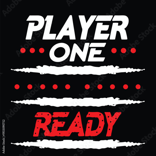 Player One Ready Retro Gaming T-Shirt Design with Red Accents