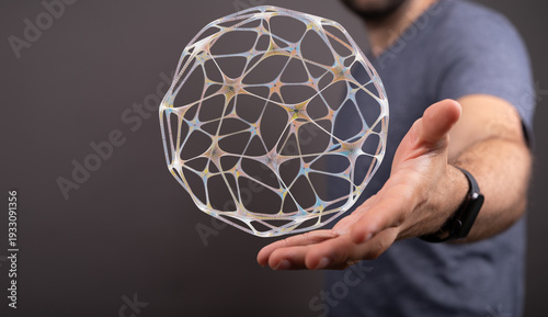 Man holding a glowing, abst...