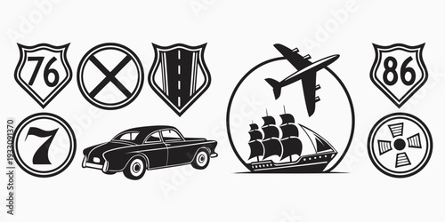 Collection of vintage and modern symbols representing various themes and concepts Vector