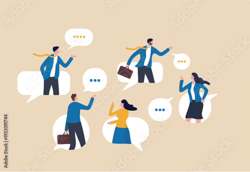 Conversation or business discussion, meeting, talk or chat together, group talk or communication dialog, message or speaking concept, business people coworker having conversation on speech bu.