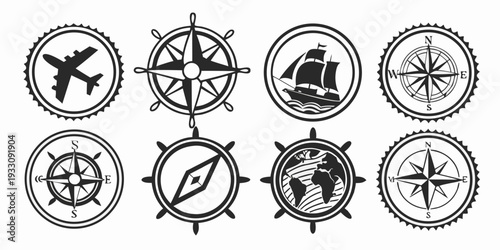 Collection of eight vintage maritime and nautical symbols and icons Vector