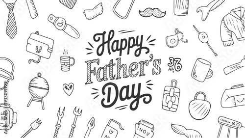 Hand drawn black and white father's day celebration and text happy holiday