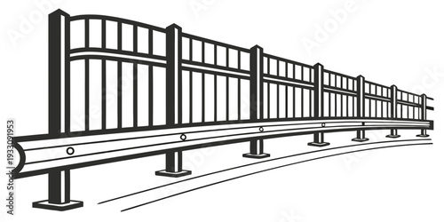 A detailed black and white illustration of a long train on a track Vector