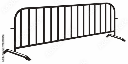 A black metal barricade with a slanted top and two legs on each end. Vector