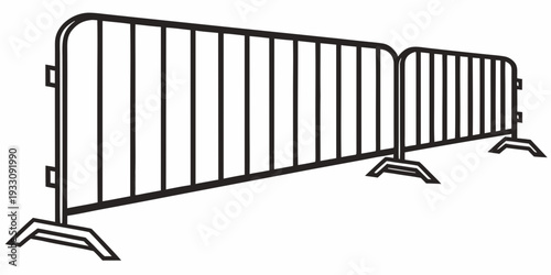 A long line of metal barricades with triangular bases for stability Vector