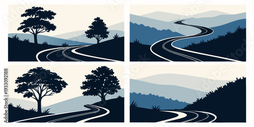 Scenic views of a coastal area with trees and water under a cloudy sky Vector