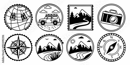 Assorted vintage emblems and symbols depicting various themes and activities Vector