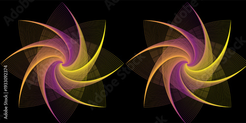 Fine outline flower motif on a black background