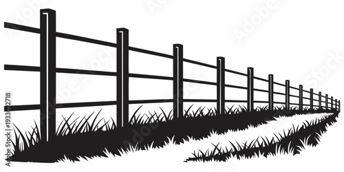 A serene fence along a grassy hillside under a clear blue sky Vector