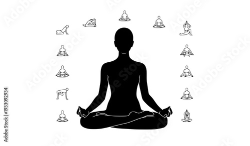 Yoga Day minimalist outline vector meditation and asana pose illustration
