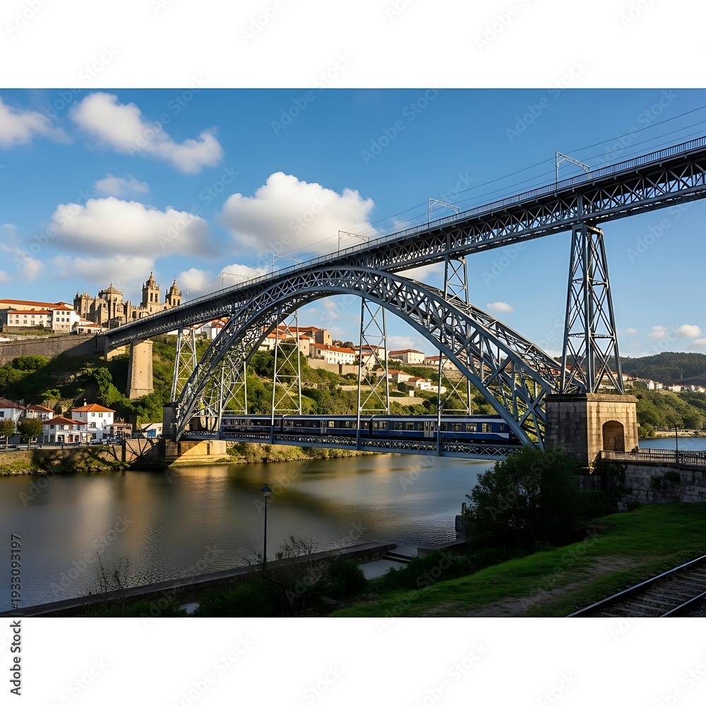 Fototapeta premium Historic Metal Railway Bridge over River.