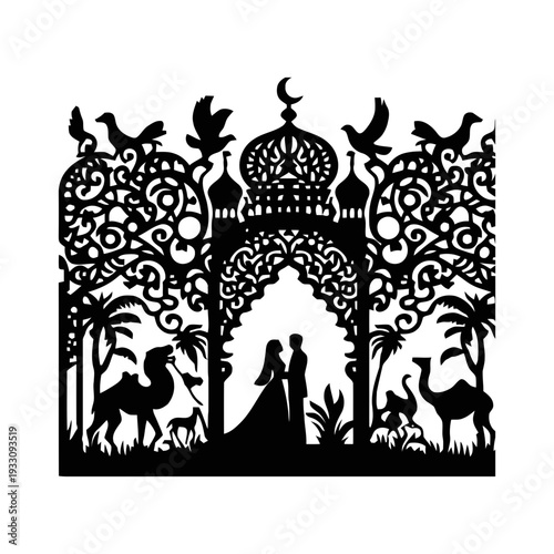 Arabian Wedding Papercut Silhouette Illustration