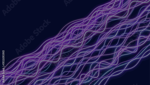 Abstract neon data stream with glowing purple lines on dark background