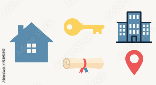 House Key Building Map Document Icons.