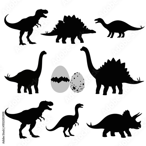 Collection of various dinosaur silhouettes