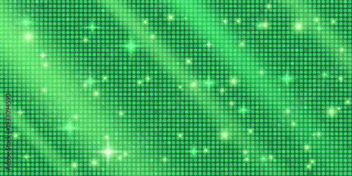 Disco glitter sequin on green background. Tile fabric pattern for party mosaic retro and club discotheque. Vector disco abstract bg with green dot glitz texture and blink.